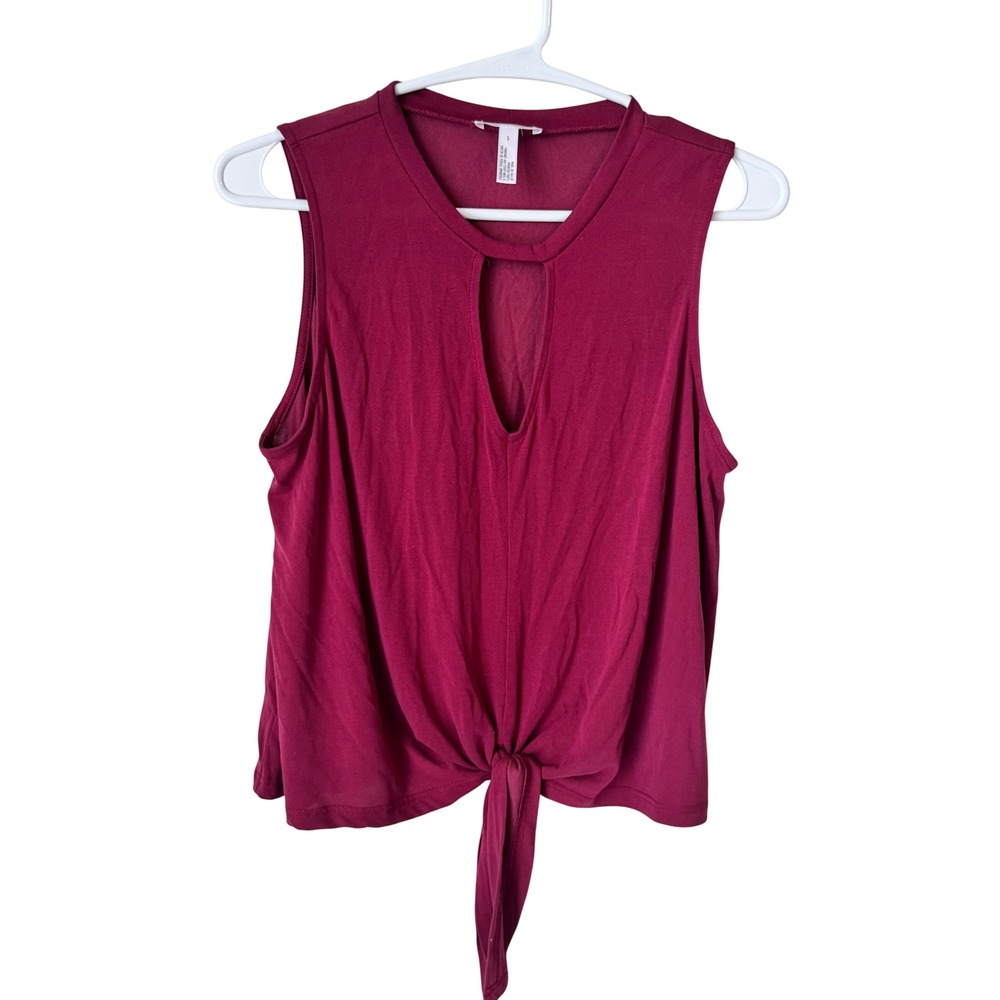 Leith Womens Burgundy Sleeveless Keyhole Tie Front Knit Top Small